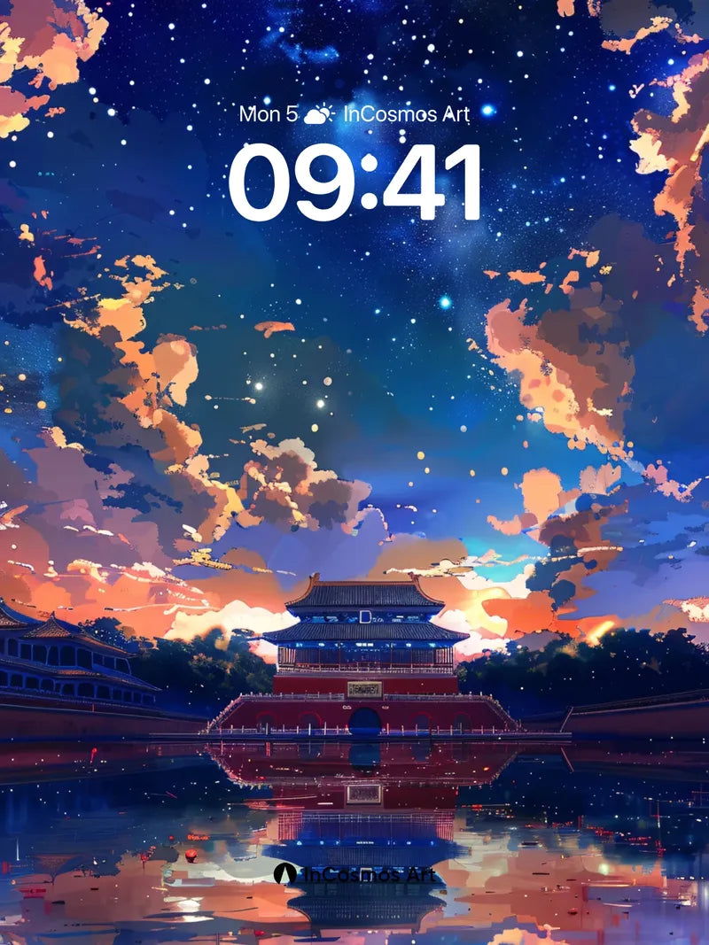 Stellar Reflection Wallpaper with Celestial Gates