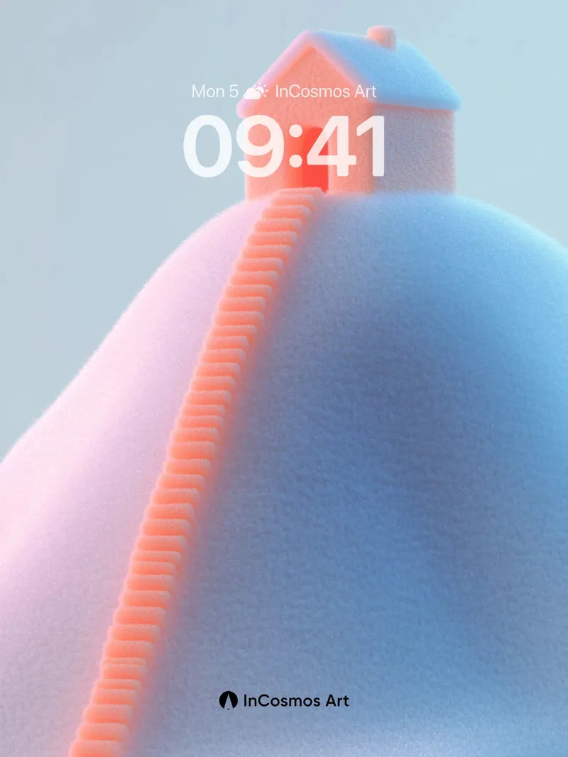 Soft Glow House Wallpaper with Gradient Hill