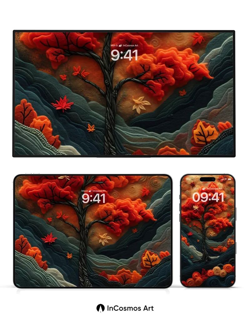 Autumn Pulse Wallpaper with Embroidered Forest