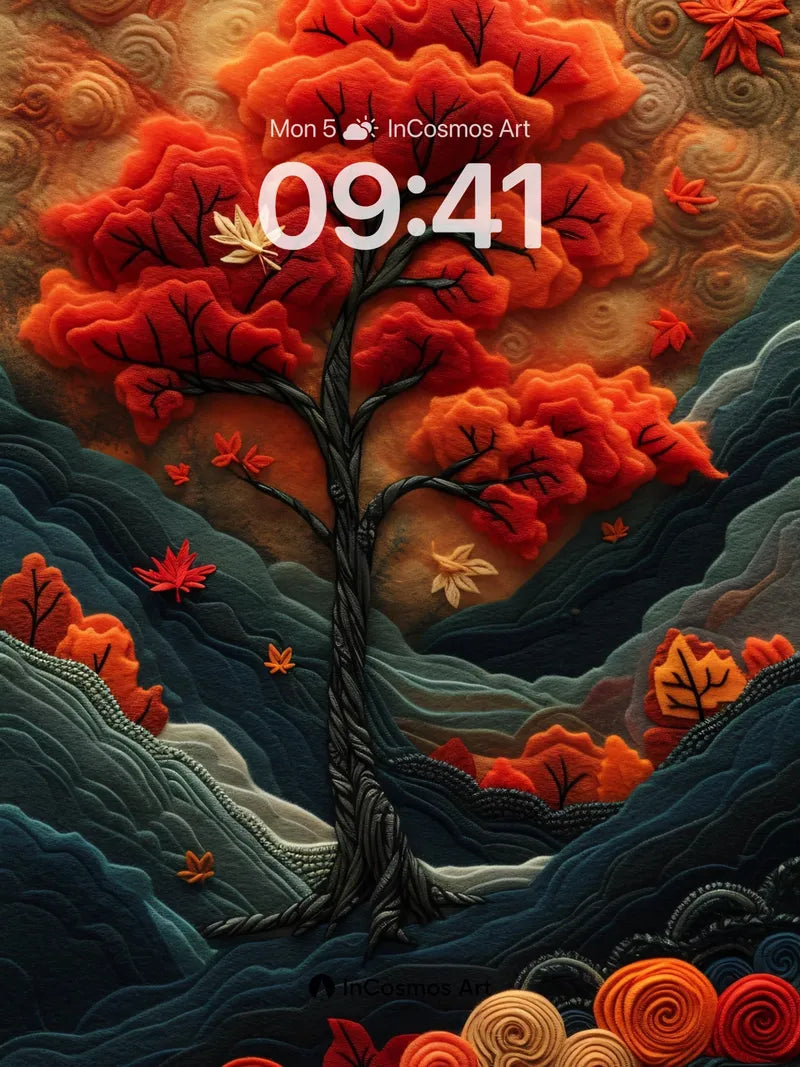 Autumn Pulse Wallpaper with Embroidered Forest