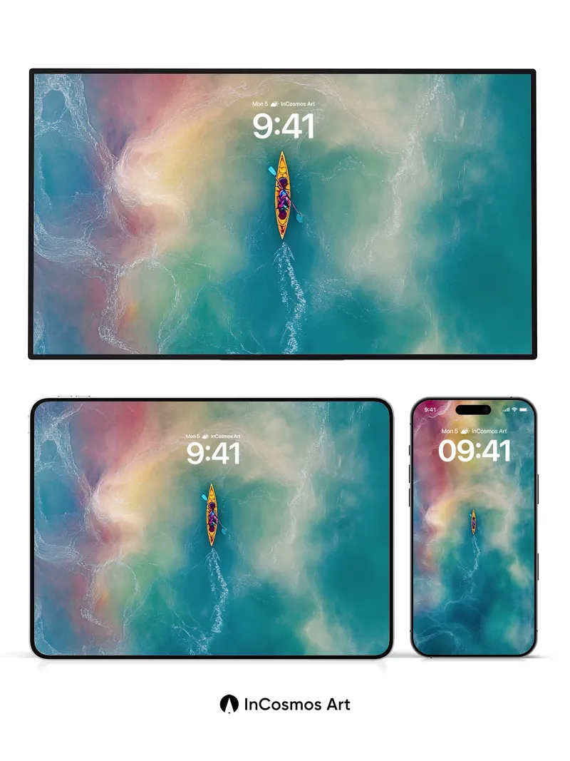 Surreal Currents Wallpaper with Floating Kayak