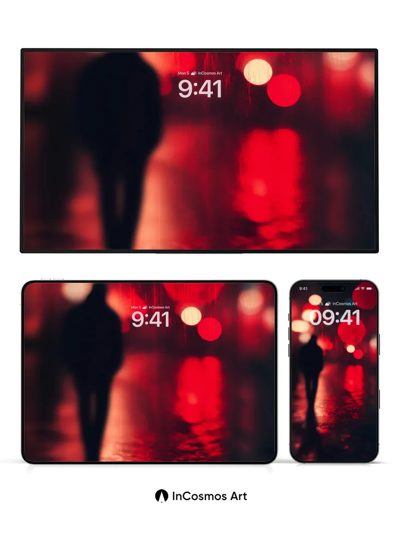 Rain-Slicked Solitude Wallpaper with Neon Echoes