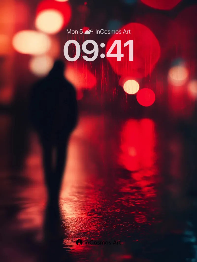 Rain-Slicked Solitude Wallpaper with Neon Echoes