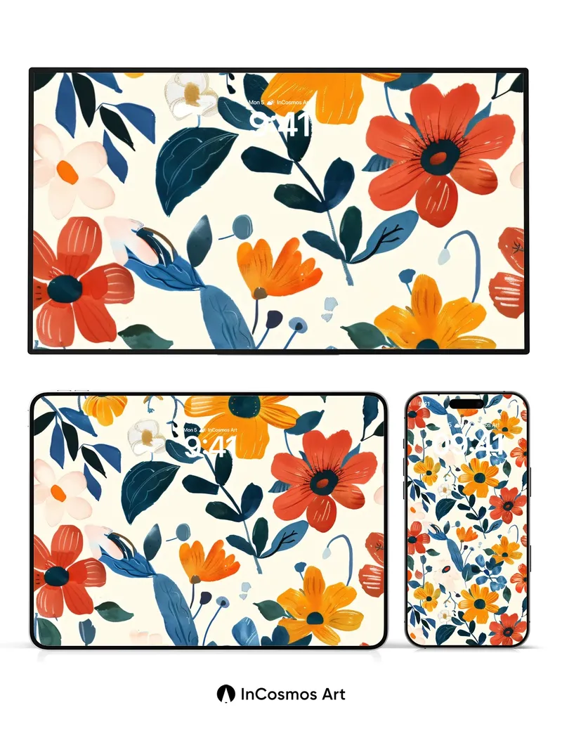 Sunlit Garden Wallpaper with Painted Petals