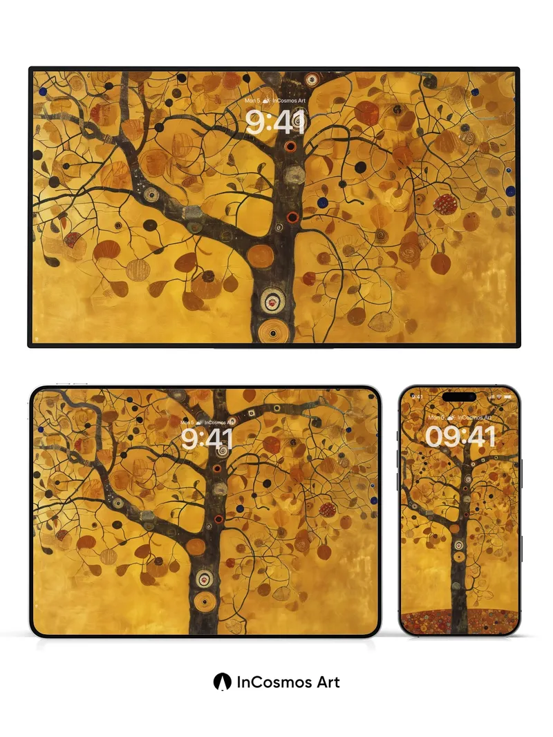 Golden Tree Wallpaper with Mystical Orbs