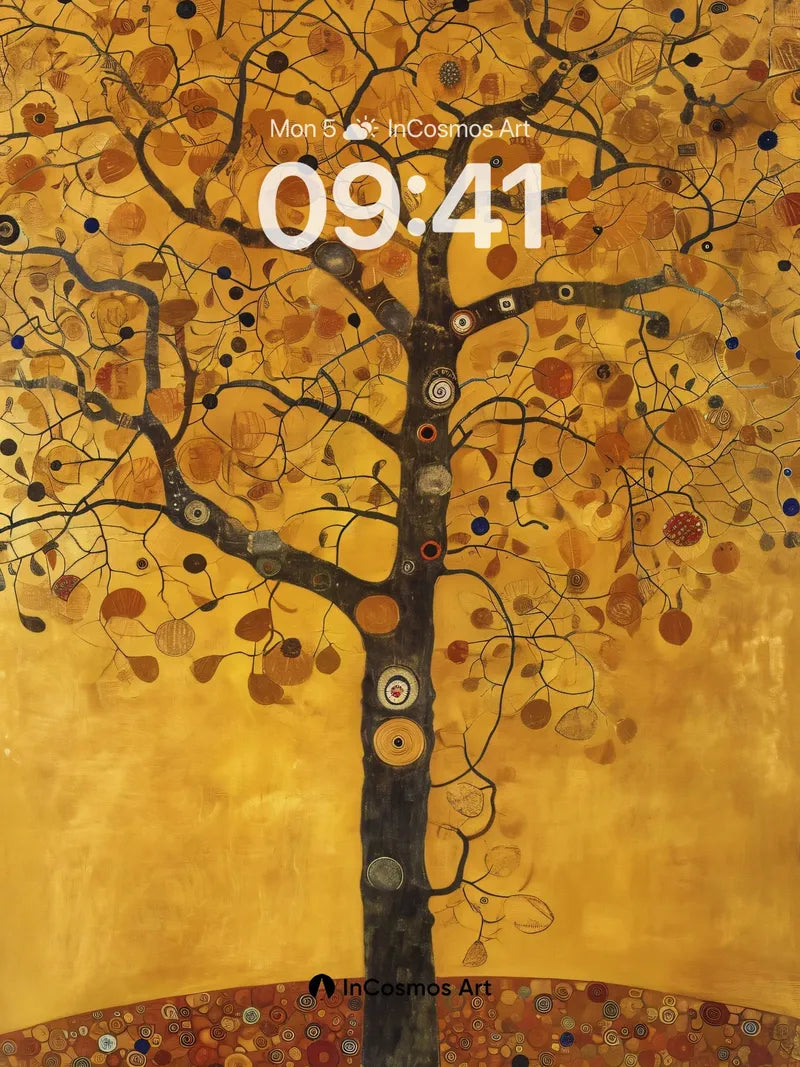 Golden Tree Wallpaper with Mystical Orbs