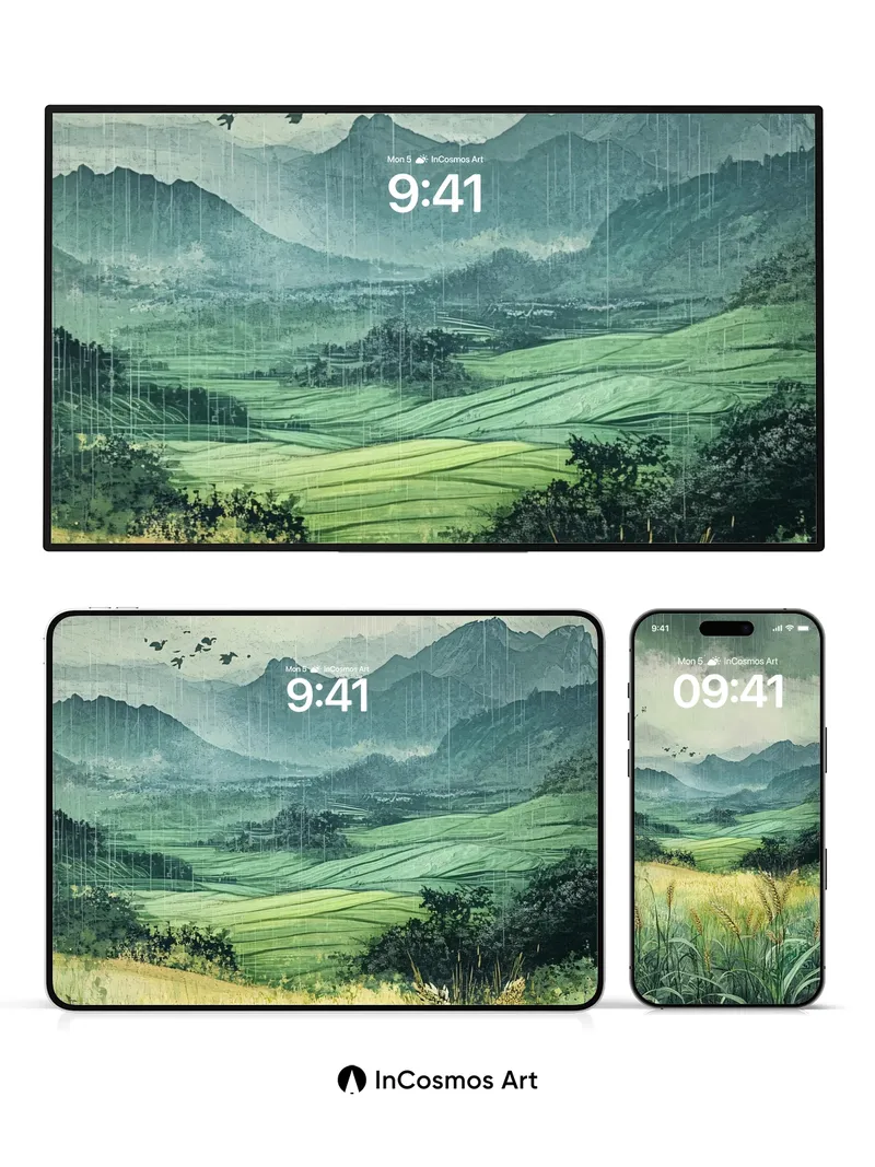 Misty Harvest Wallpaper with Golden Ears