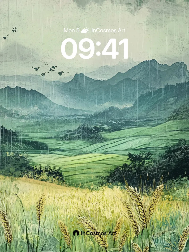 Misty Harvest Wallpaper with Golden Ears