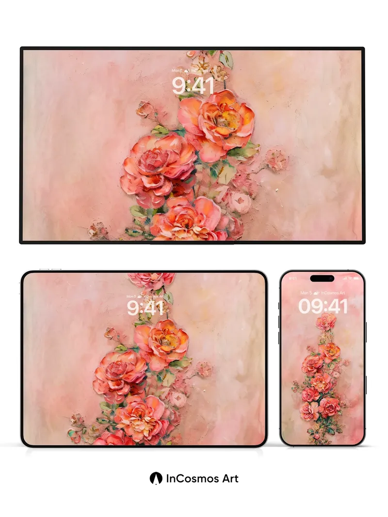 Crimson Veil Wallpaper with Rose Cascade