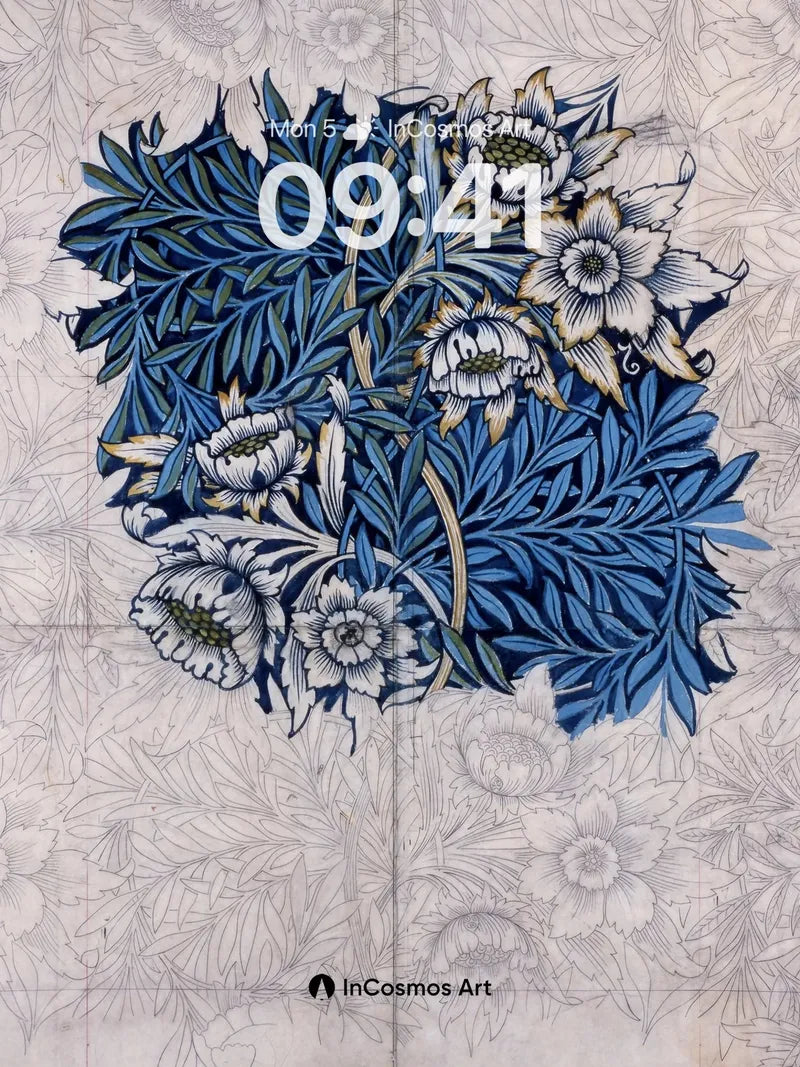 Cobalt Bloom Wallpaper with Faded Sketch Lines wallpaper for iPhone, iPad & Mac