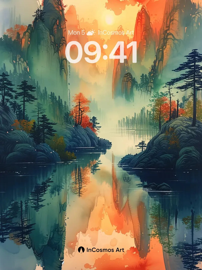 Crimson Reverie Wallpaper with Mountain Mirrors