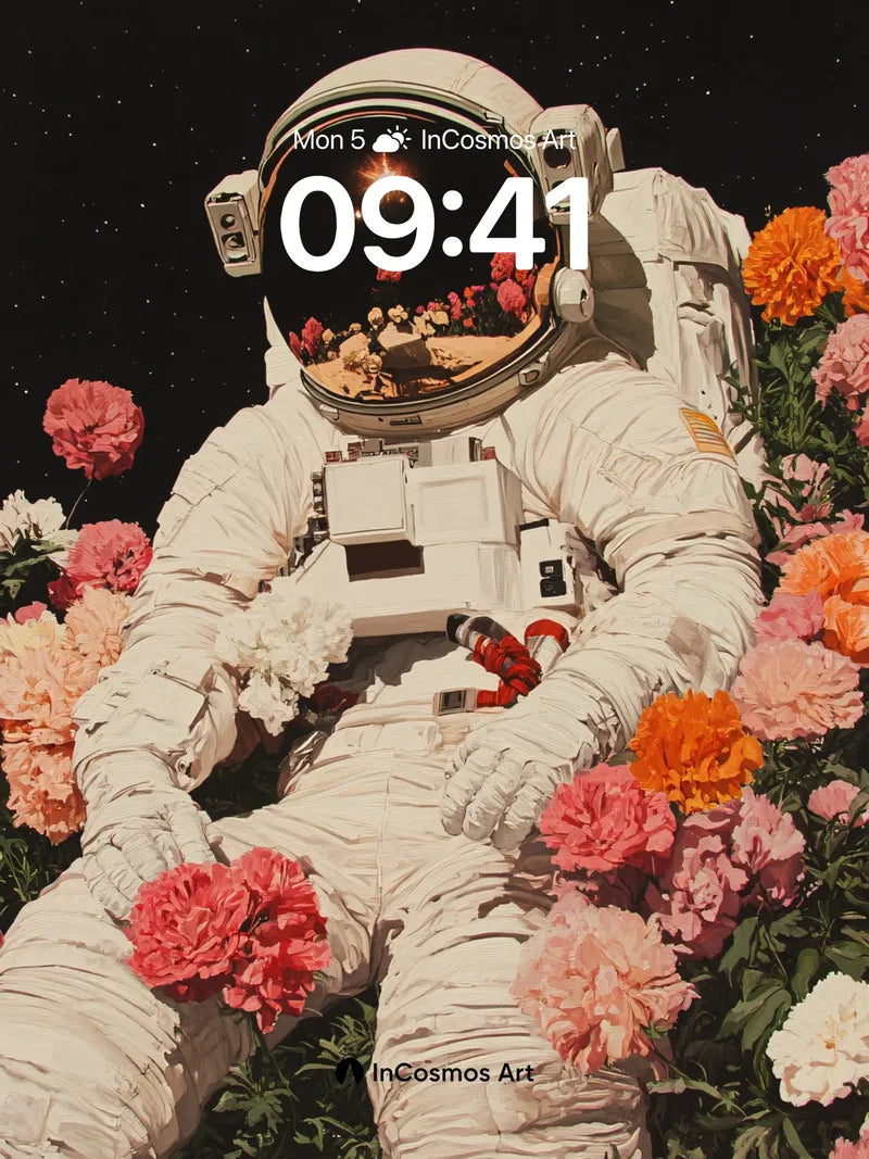Cosmic Bloom Wallpaper with Astronaut Serenity