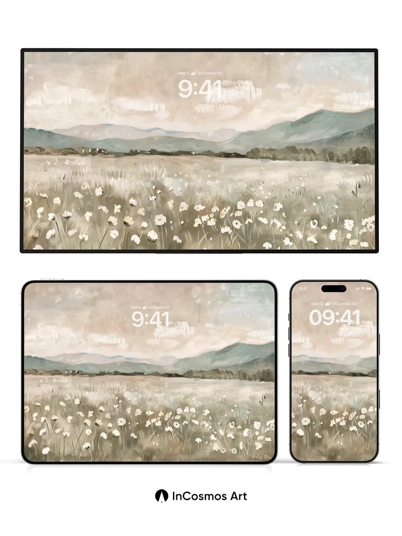 Serenity Meadow Wallpaper with Whispering Daisies