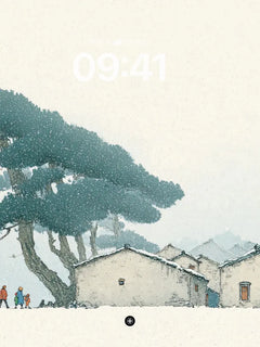 Winter Pine Village Snowscape Wallpaper, iPhone Duo cover screen