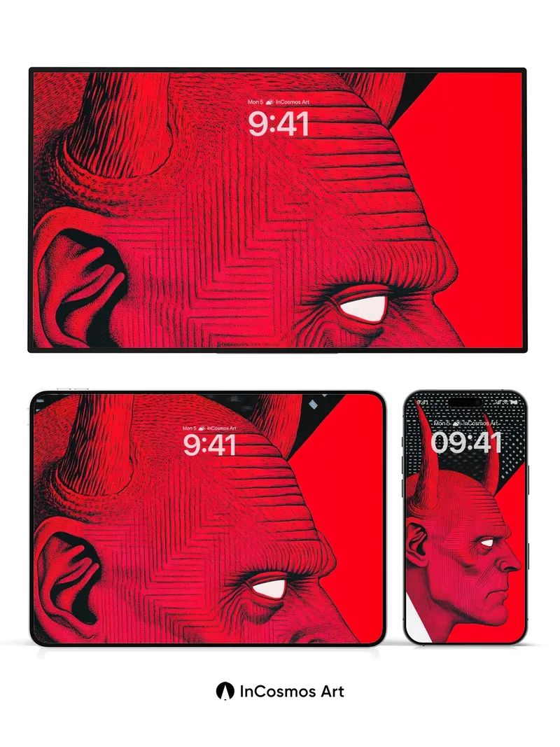 Crimson Circuit Wallpaper with Horned Profile