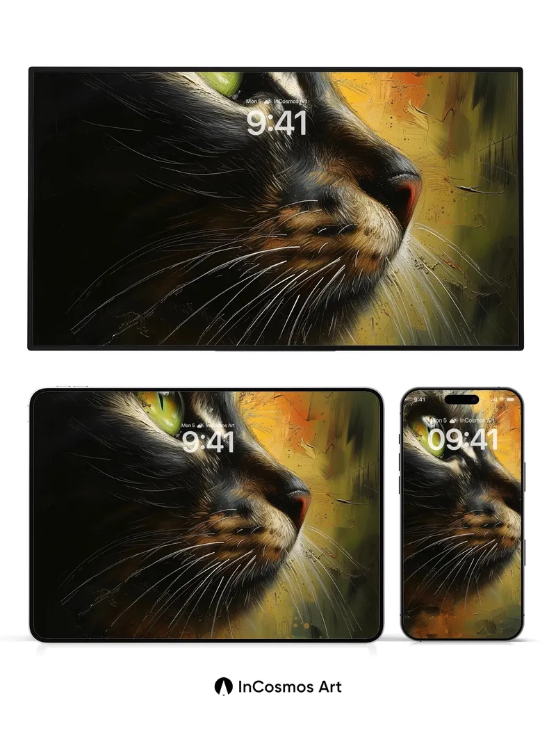 Whispering Shadow Wallpaper with Emerald Gaze