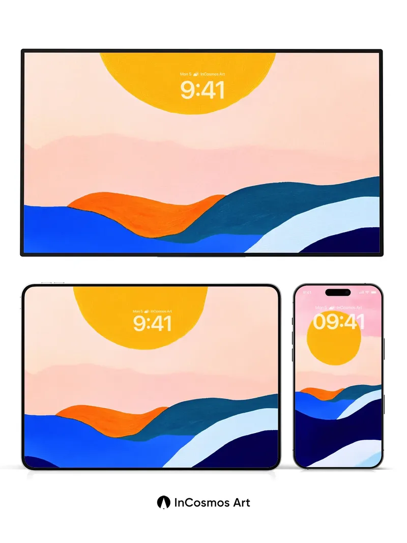 Serene Horizon Wallpaper with Floating Sun