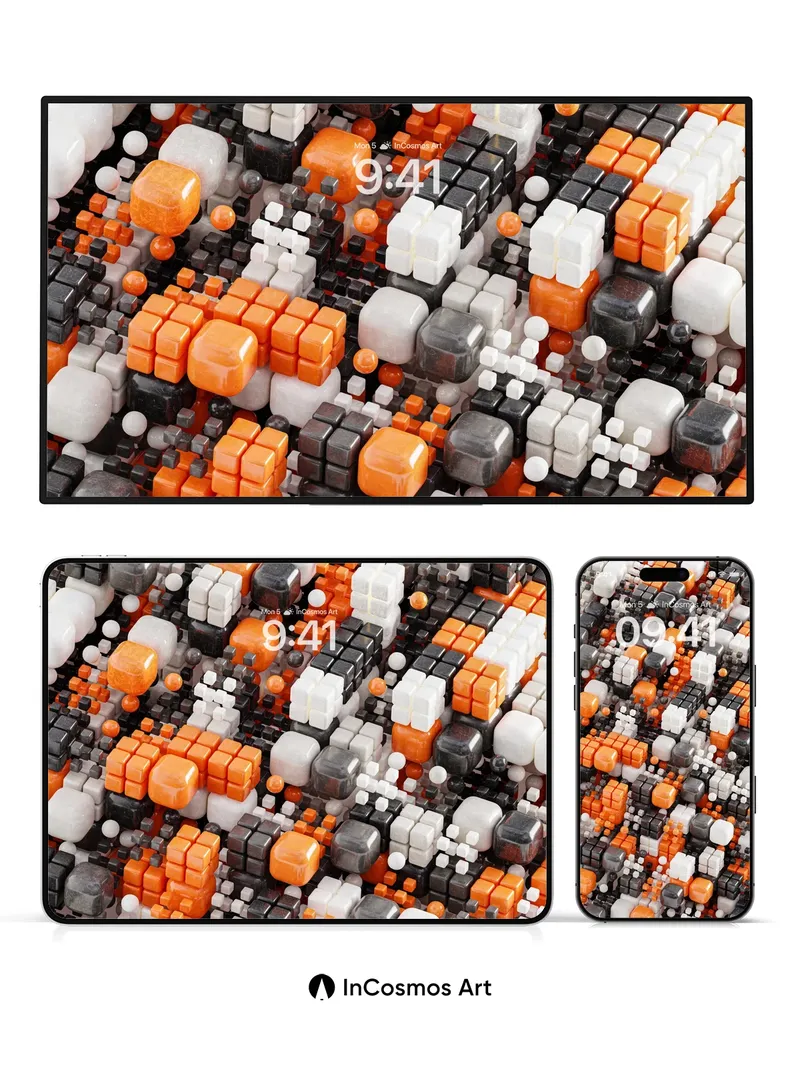 Futuristic Mosaic Wallpaper with Glowing Cubes