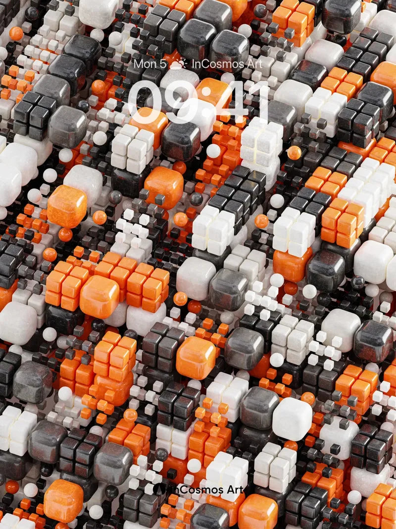 Futuristic Mosaic Wallpaper with Glowing Cubes
