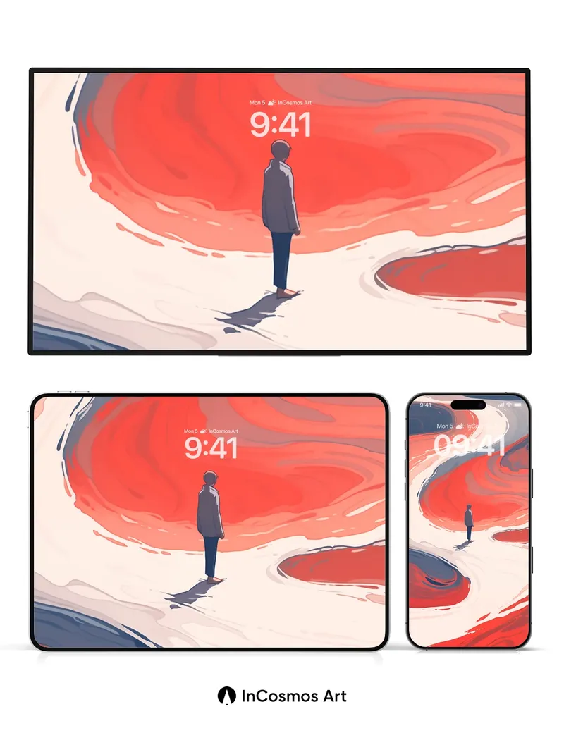 Surreal Currents Wallpaper with Floating Solitude