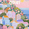 Whimsical Village Wallpaper with Flowered Hills wallpaper for iPhone, iPad & Mac