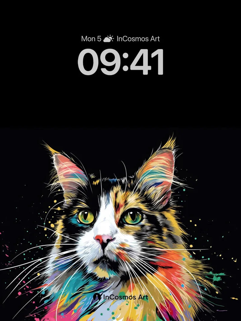 Rainbow Feline Wallpaper with Cosmic Splatter