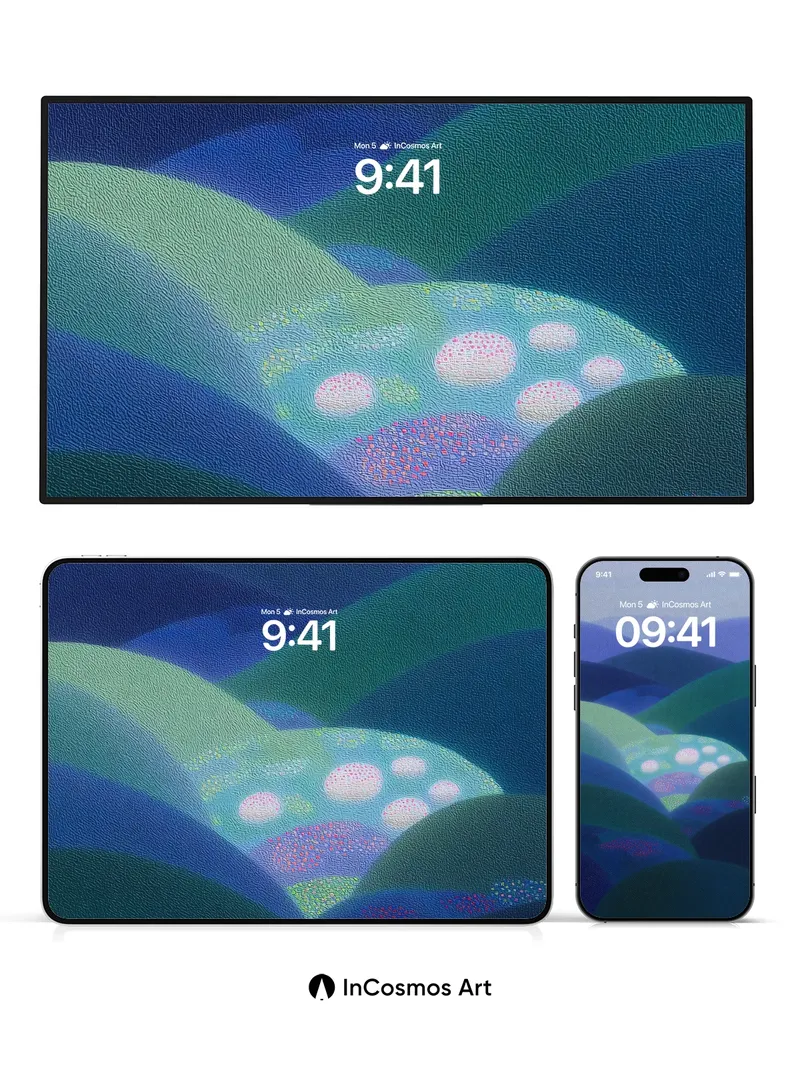 Luminous Valley Wallpaper with Polka-Dot Fungi