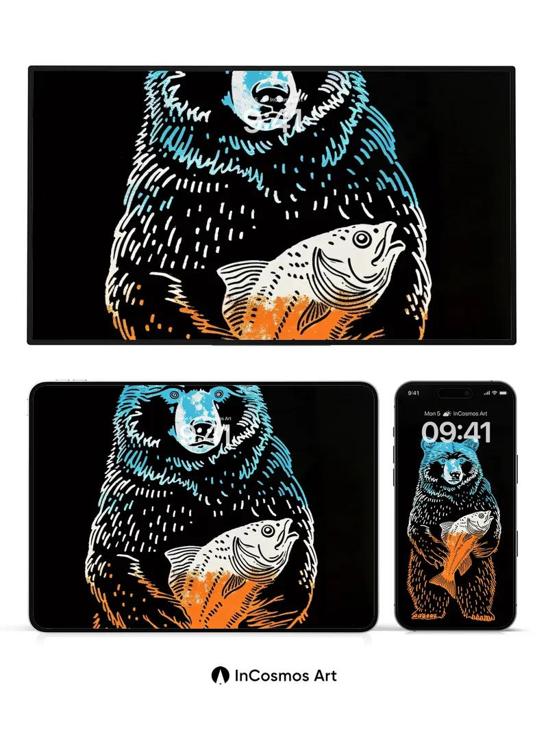 Midnight Bear Wallpaper with Glowing Fish