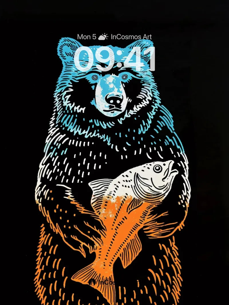 Midnight Bear Wallpaper with Glowing Fish