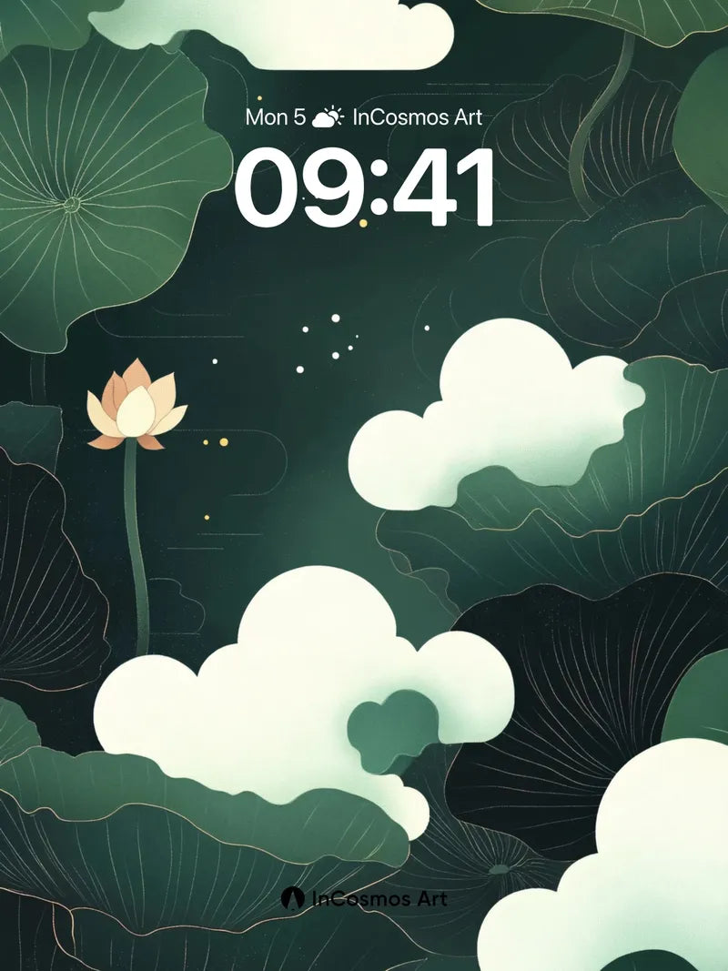 Nocturnal Lotus Wallpaper with Floating Clouds