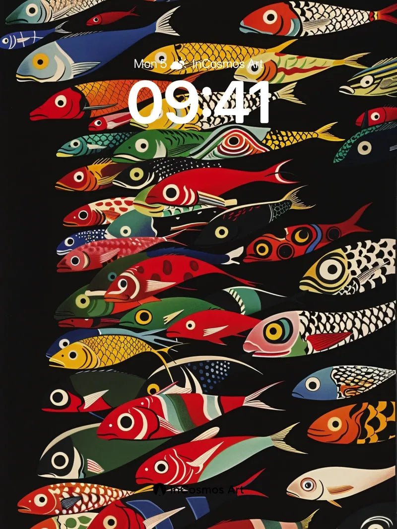 Whimsical Fish Swarm Wallpaper with Bold Patterns