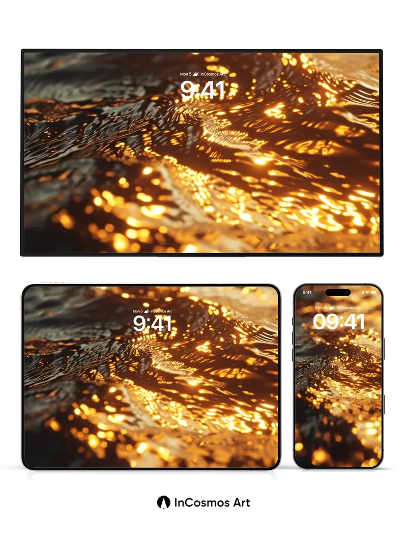 Golden Wave Wallpaper with Liquid Light