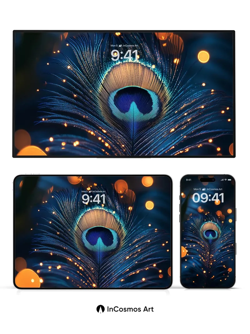 Luminous Feather Wallpaper with Golden Sparks