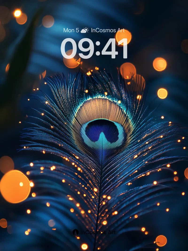 Luminous Feather Wallpaper with Golden Sparks