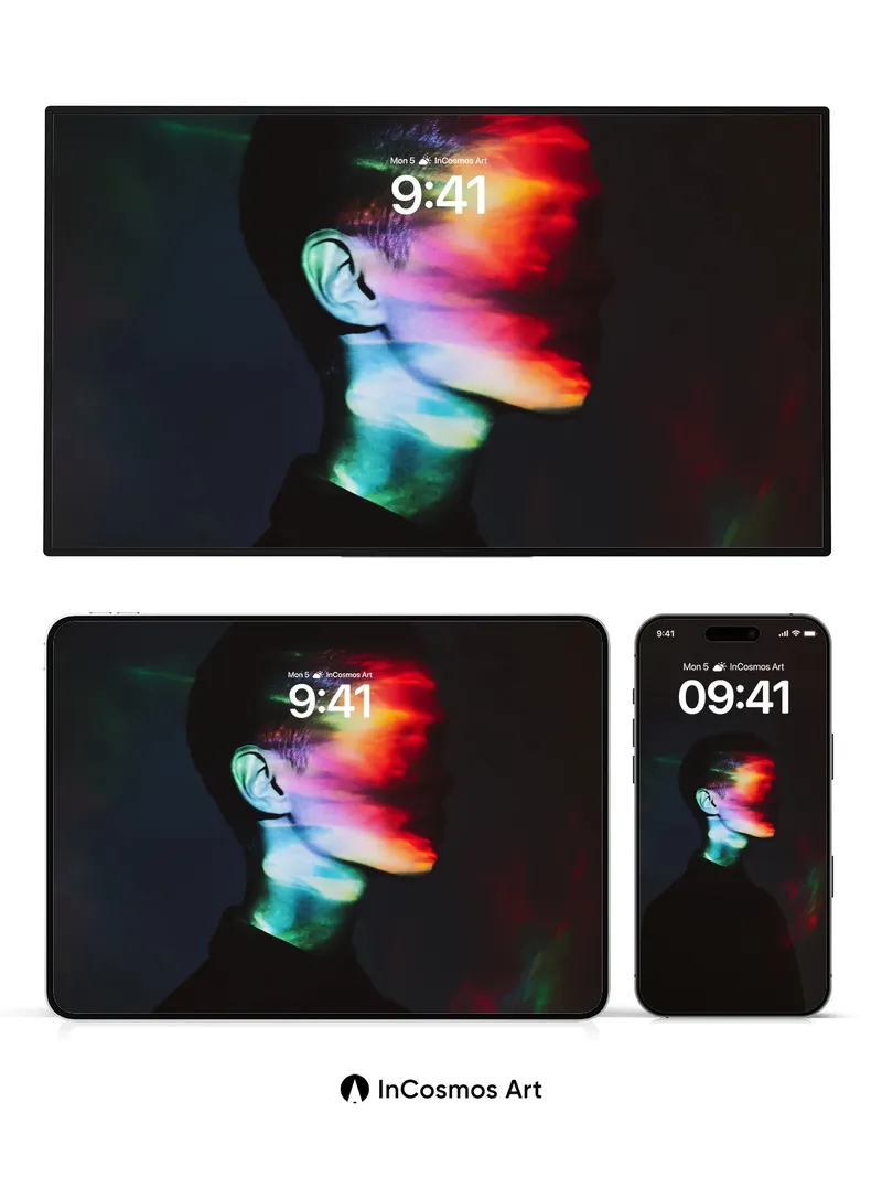 Neon Mirage Wallpaper with Shadowed Profile