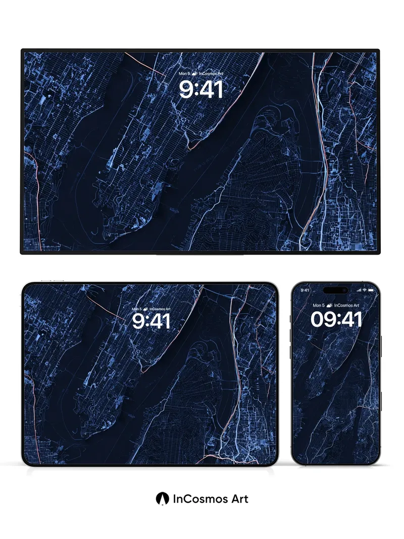 Neon Grid Wallpaper with City Veins