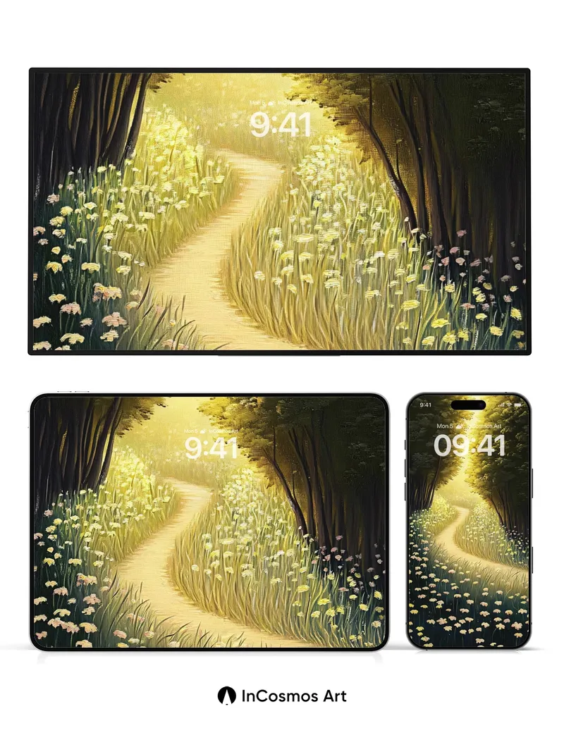 Golden Hush Pathway Wallpaper with Sunlit Canopy