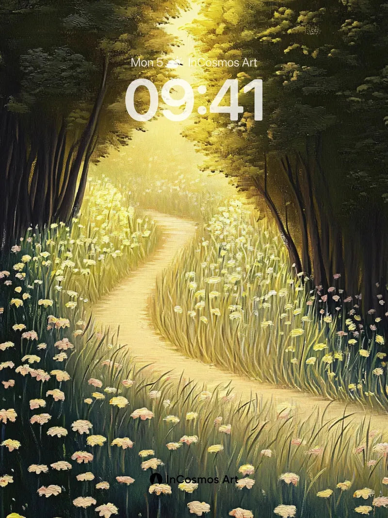 Golden Hush Pathway Wallpaper with Sunlit Canopy