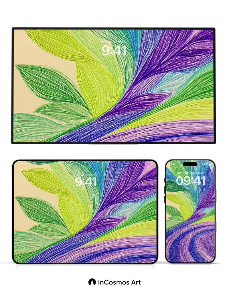 Whispering Rainbow Wallpaper with Swirling Leaves