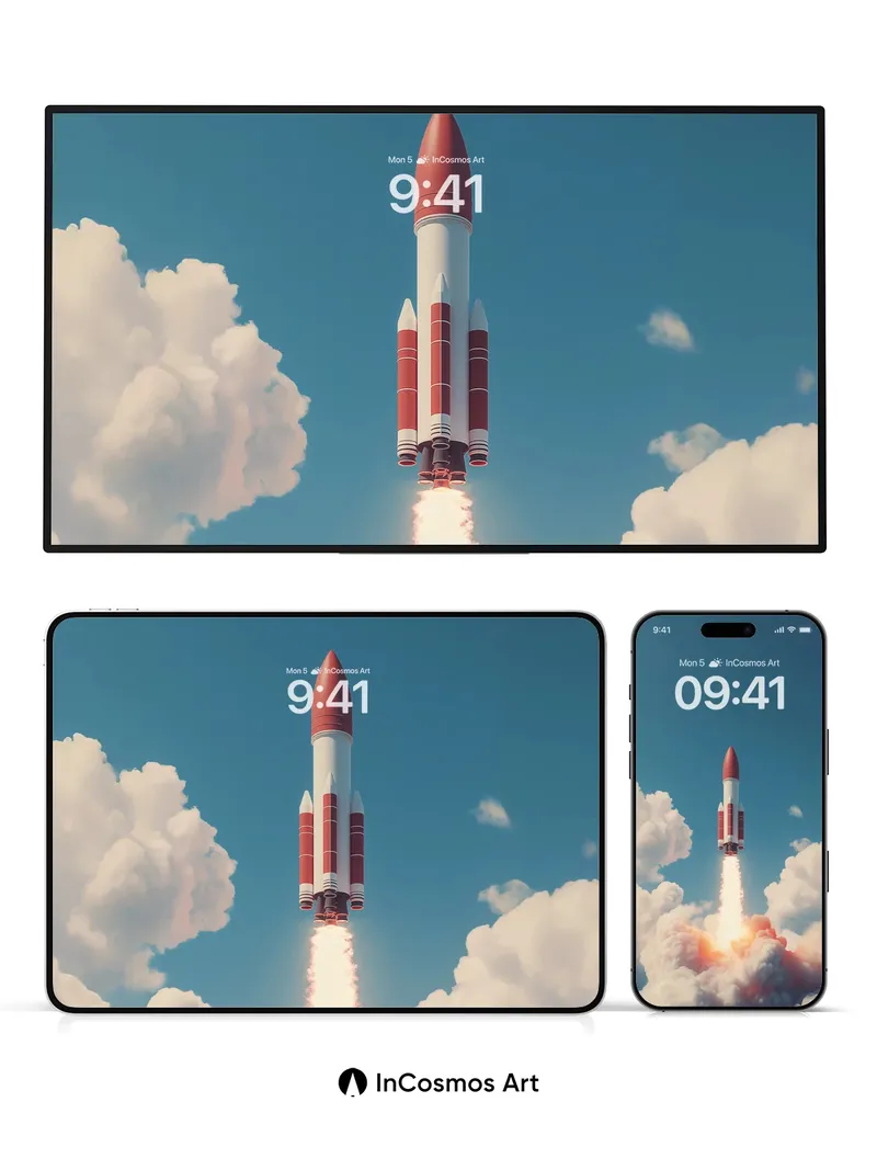 Ascendant Flame Wallpaper with Cloud-Embraced Launch