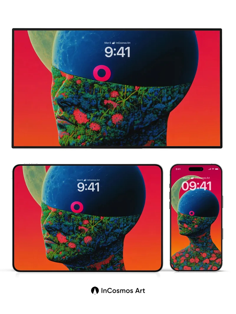 Cosmic Bloom Wallpaper with Lunar Veil