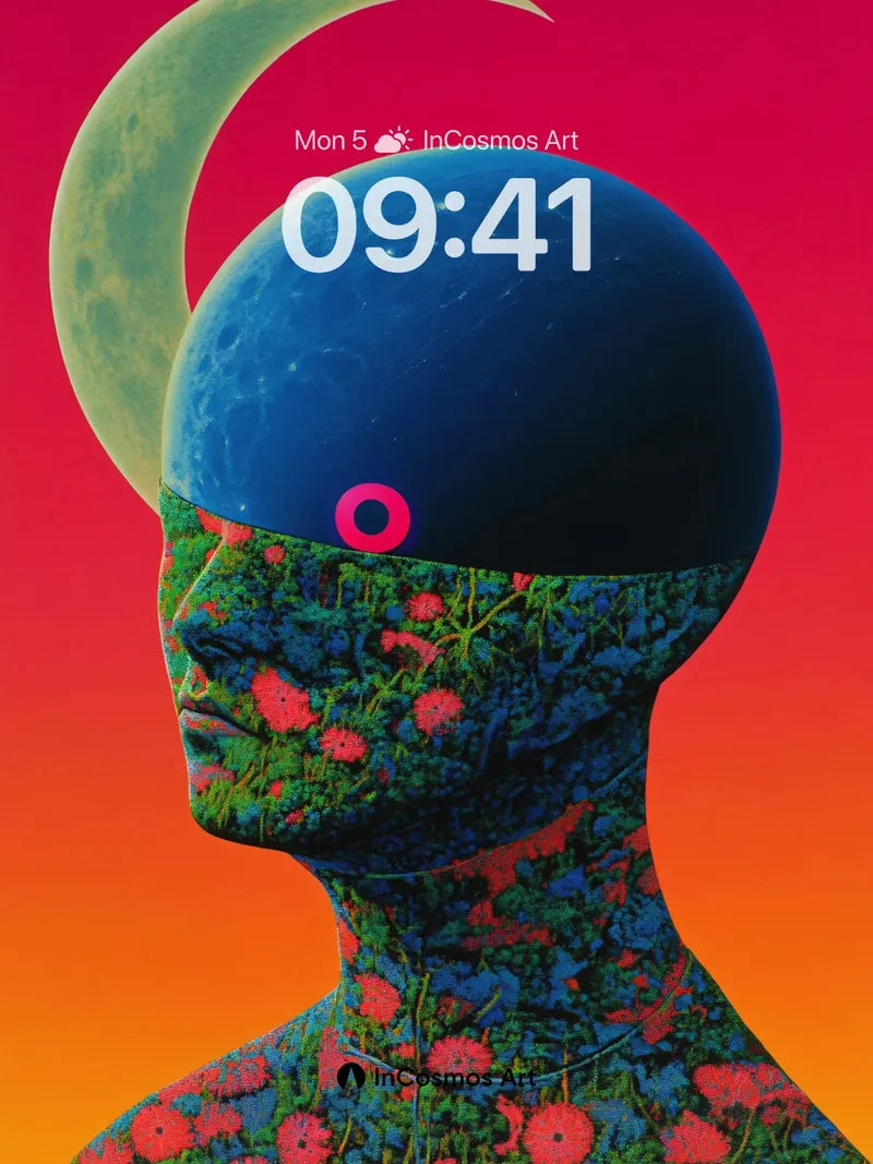 Cosmic Bloom Wallpaper with Lunar Veil