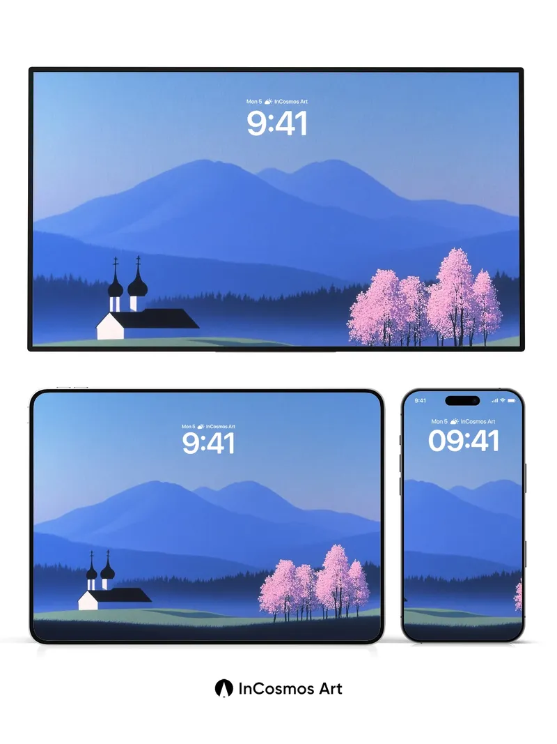 Serenity Chapel Wallpaper with Cherry Blossom Hush