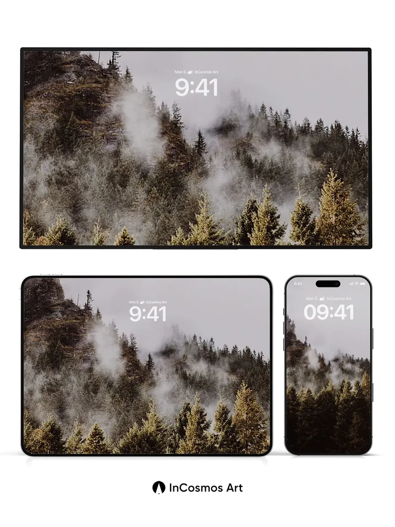 Whispering Pines Wallpaper with Mist Veil