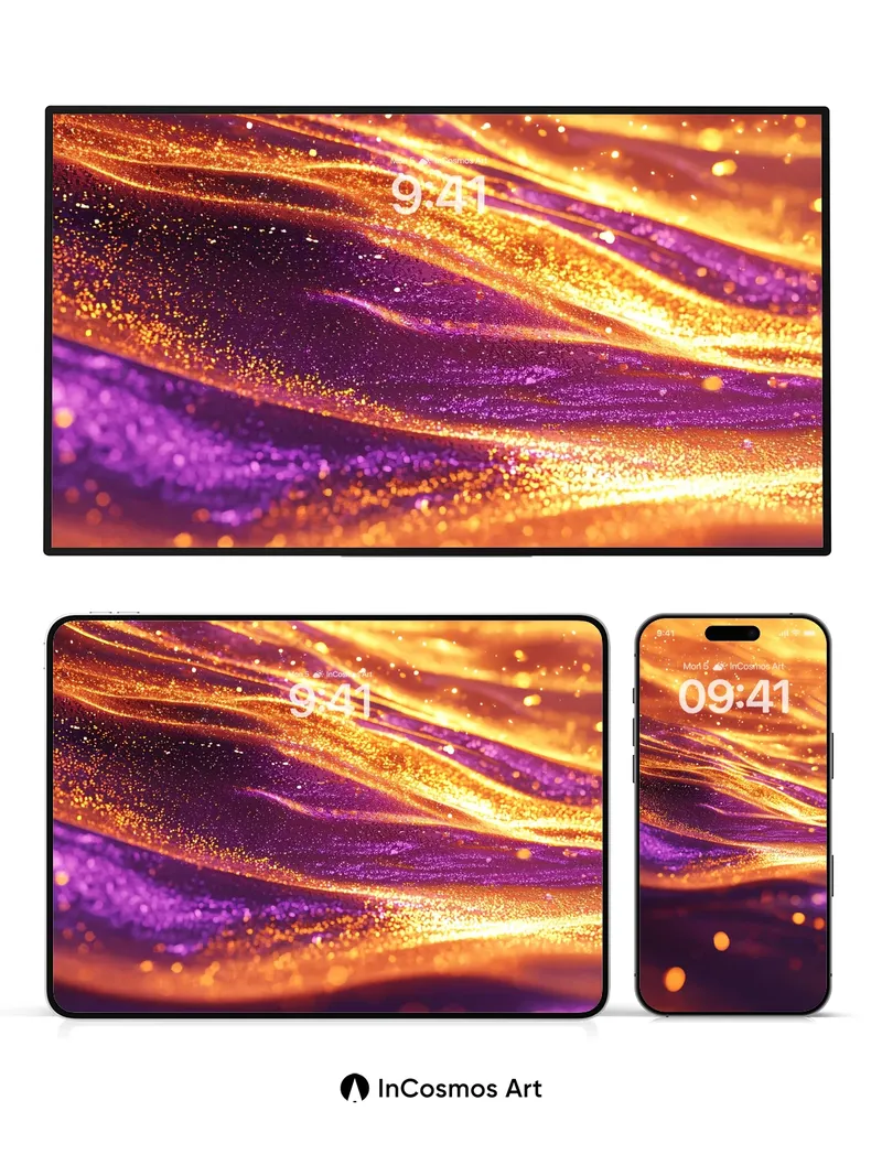 Luminous Wave Wallpaper with Golden Dust