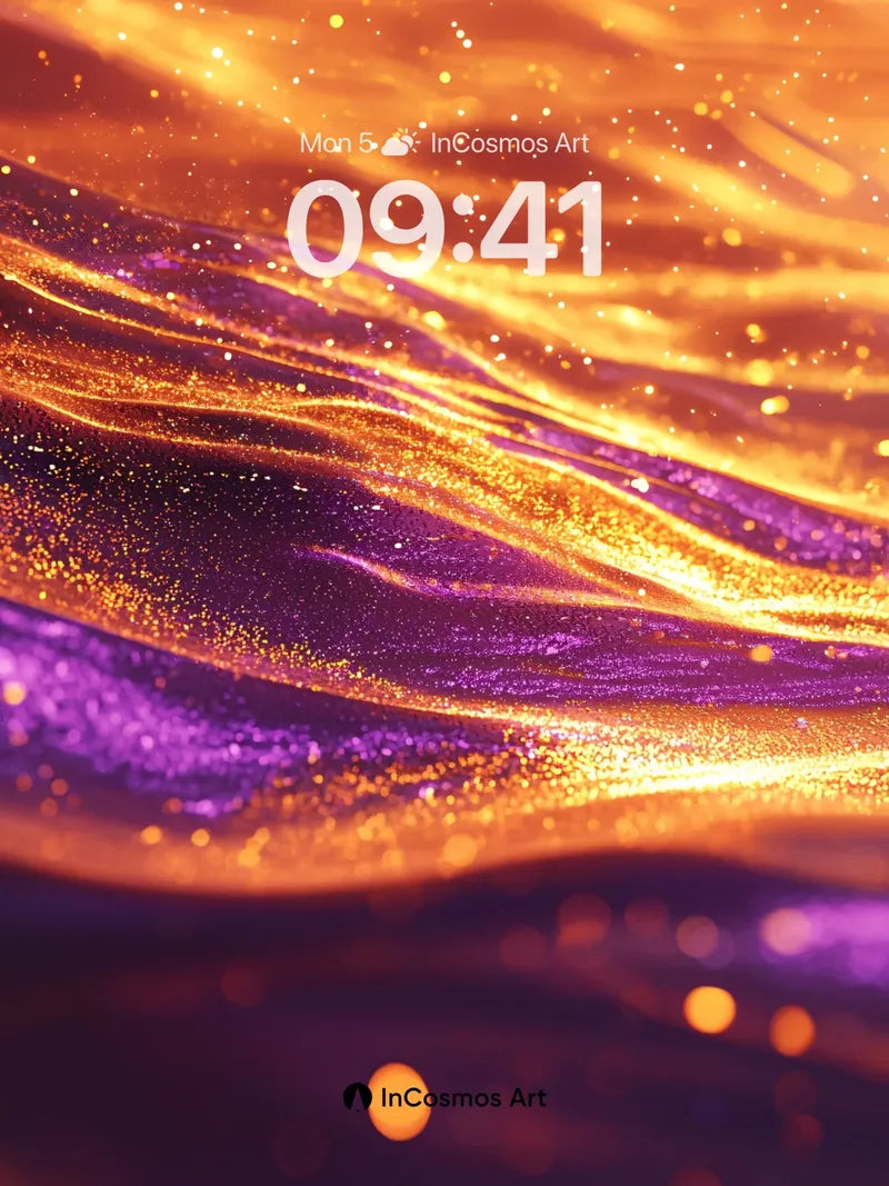 Luminous Wave Wallpaper with Golden Dust