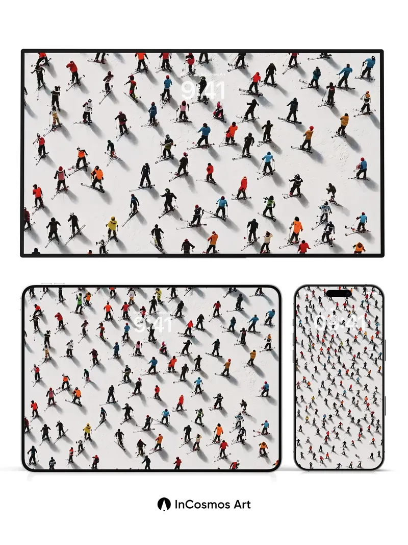 Snowfield Symphony Wallpaper with Human Constellations