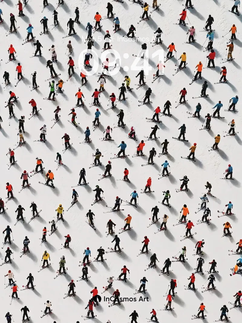 Snowfield Symphony Wallpaper with Human Constellations