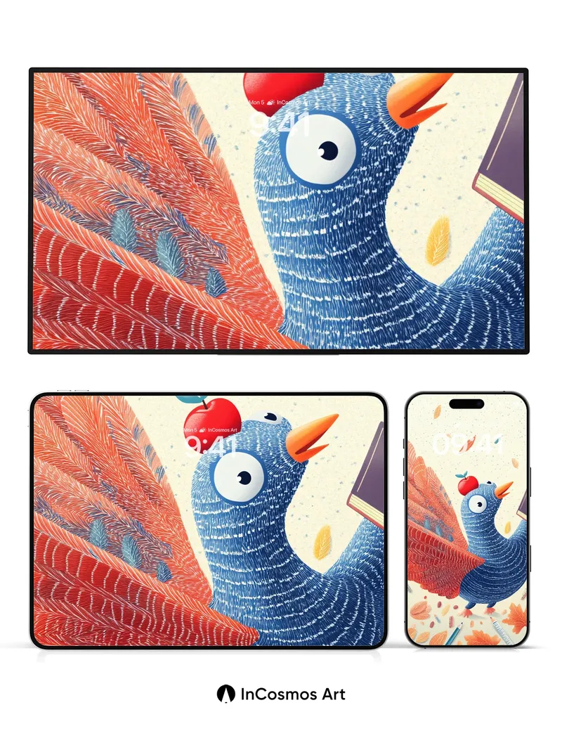 Whimsical Feathered Wisdom Wallpaper with Autumnal Charm