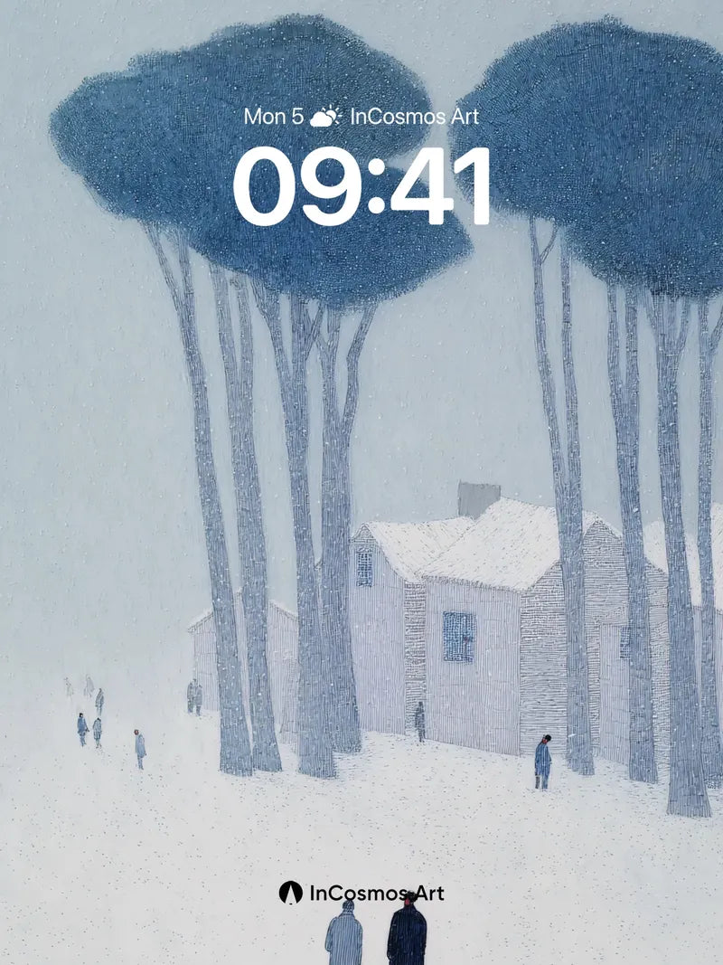 Frost-Whispered Trees Wallpaper with Snow-Cradled Homes